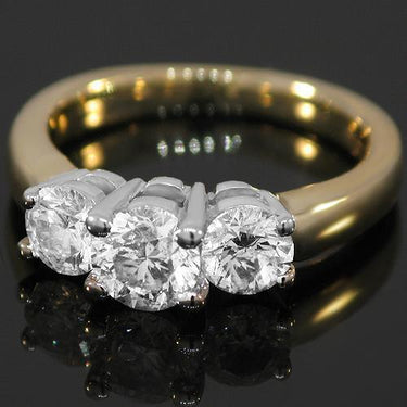 14K Yellow Solid Gold Three Stone Diamond Engagement Ring 1.10 Ctw